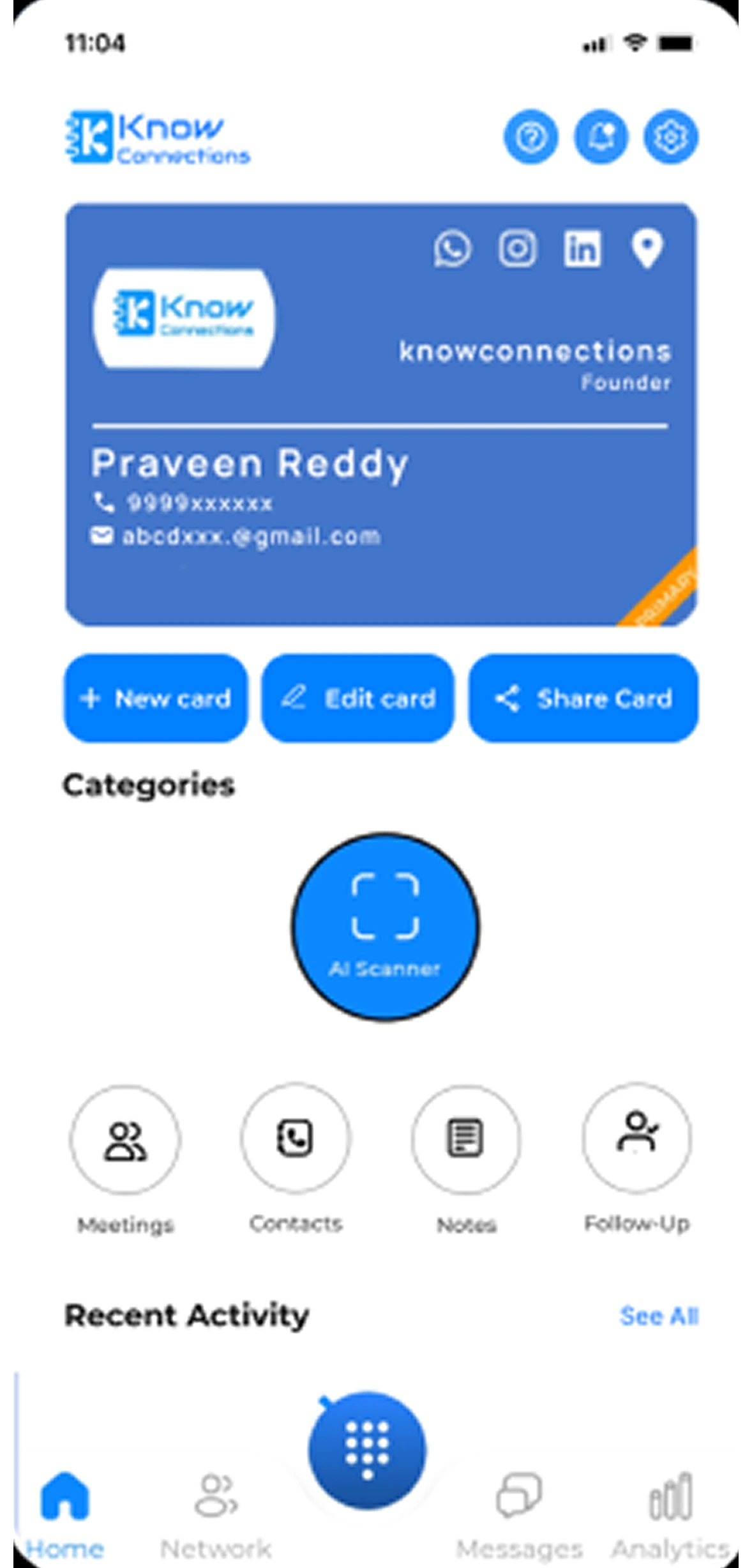 Know Connections app home screen